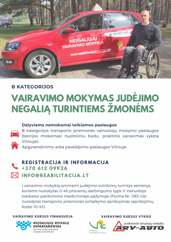Nemokami vairavimo kursai 2023 judėjimo negalią turintiems asmenims Nemokami vairavimo kursai 2023 judėjimo negalią turintiems asmenims