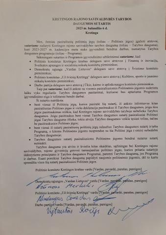 Pasirašyta naujos kadencijos Tarybos daugumos sutartis Pasirašyta naujos kadencijos Tarybos daugumos sutartis