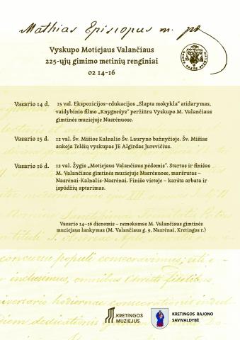 Vyskupo Motiejaus Valančiaus metus Kretingoje pradės jubiliejinio gimtadienio šventė   
