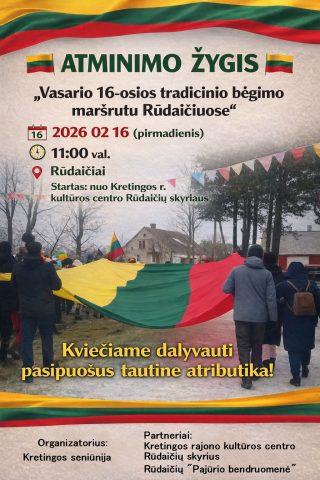 Atminimo žygis „Vasario 16-osios tradicinio bėgimo maršrutu Rūdaičiuose