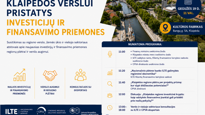 Klaipėdoje pristatys finansavimo priemones verslo ir regiono plėtrai