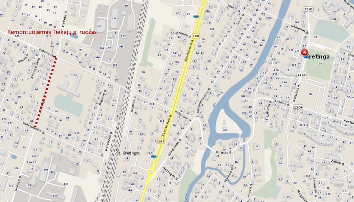 Darbų zonos aptvėrimo schema Tiekėjų g. KT8121, Kretingos mieste (ruožas nuo 0,000 iki 2,974) rekonstrukcijos darbams